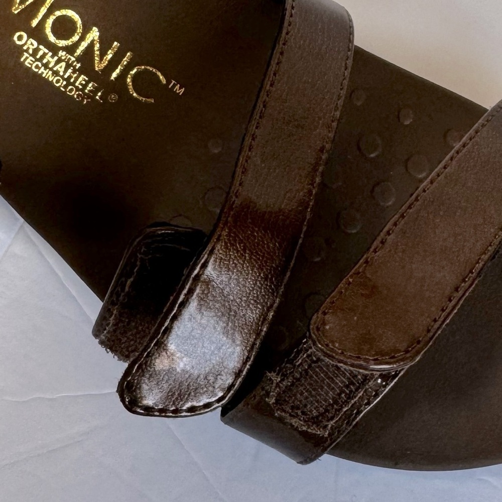 Vionic NEW Teagan 3 Strap Patent Bronze Faux Leather Adjustable Sandals Slides 8 - Picture 15 of 16